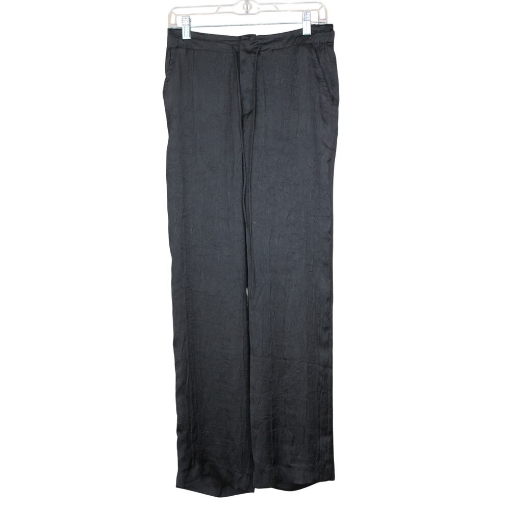 NWT Zara Black Lightweight Tie Textured Silky Straight Leg Dress Pants Size XS